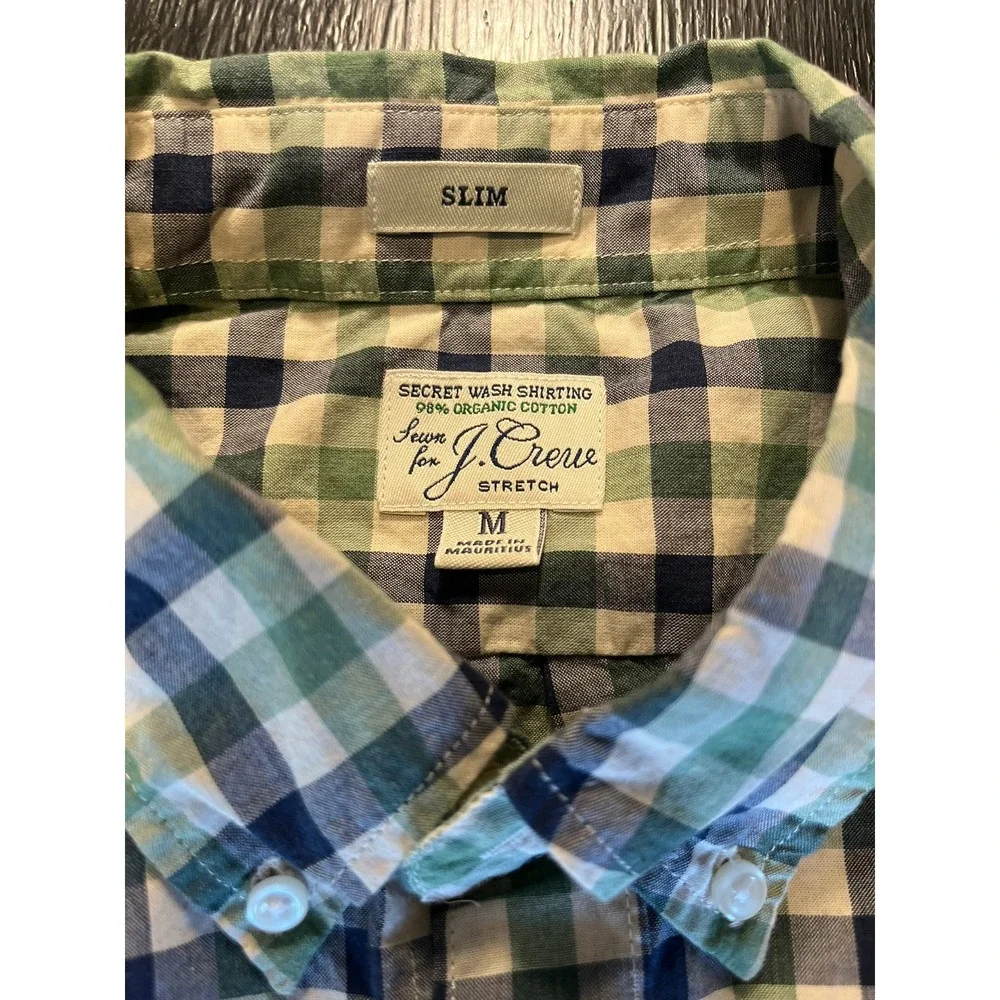 J Crew Slim Fit Organic Cotton Stretch Gingham Button Down Shirt‎ Mens Medium